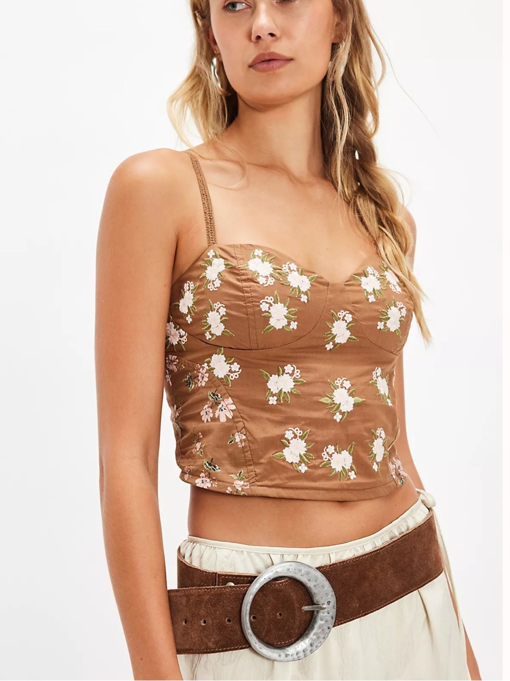 Free People Wild Flowers Embroidered Bustier Tank Top Cami Large Floral NWT